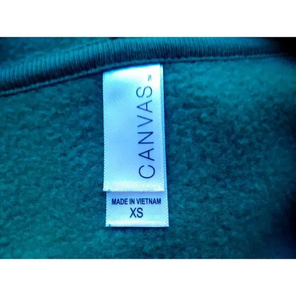 Canvas Womens Solid Green Fleece Full Zip Drawstring Sweatshirt Hoodie XS - Picture 10 of 12